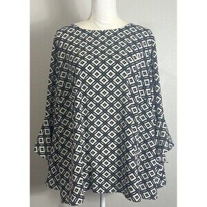 Kasper Multicolor Geo Print Flared Bell Sleeve Pullover Blouse Plus Size 3X